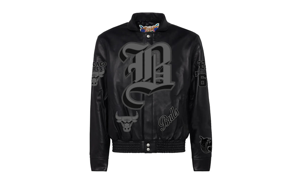 Chicago Bulls Leather Old English Varsity Jacket "Black" NBA CHI BUL 102