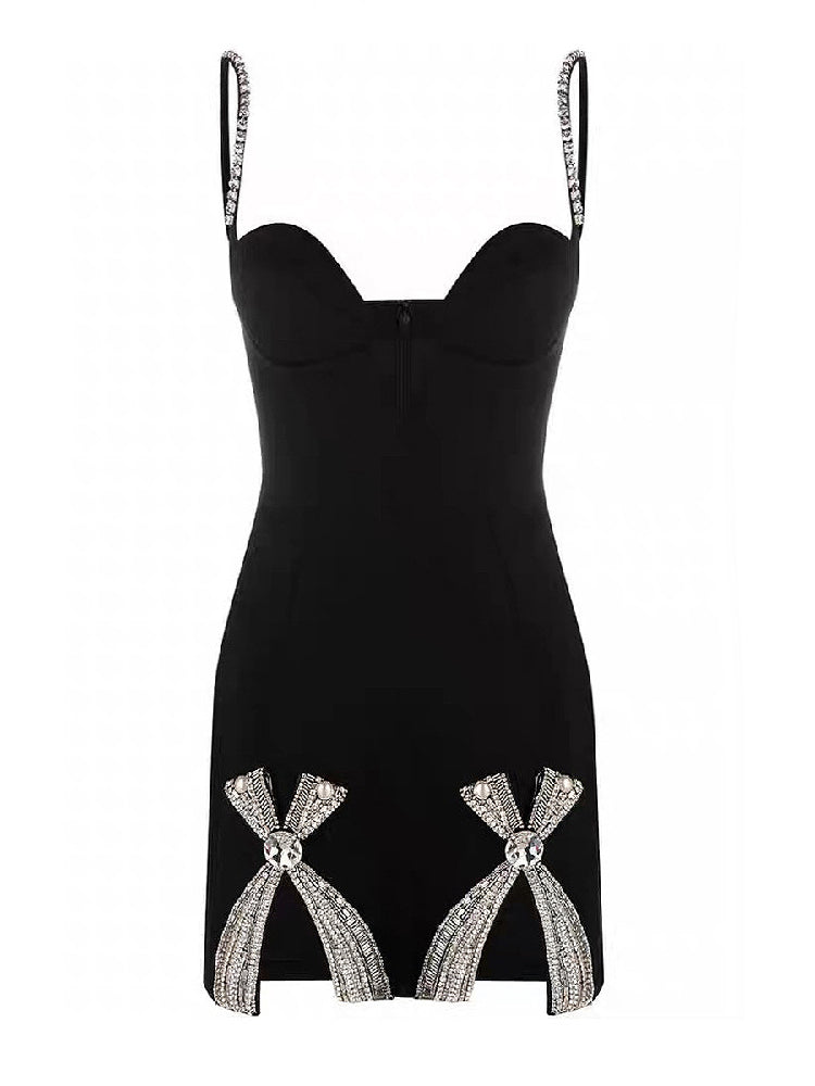 Midnight Crystal Split Mini Dress