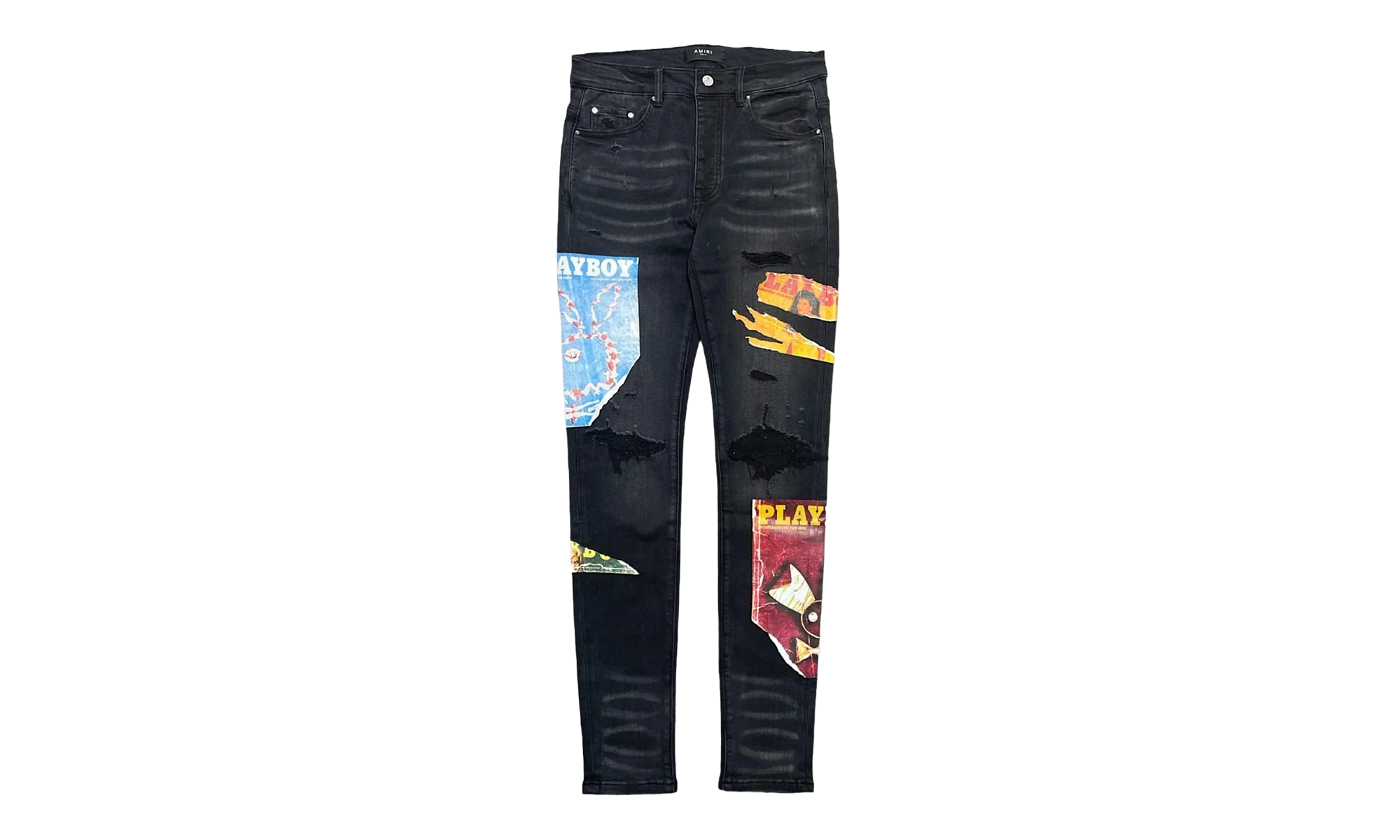 Playboy Magazine Printed Logo Jeans "Aged Black Multi" MDS081 023