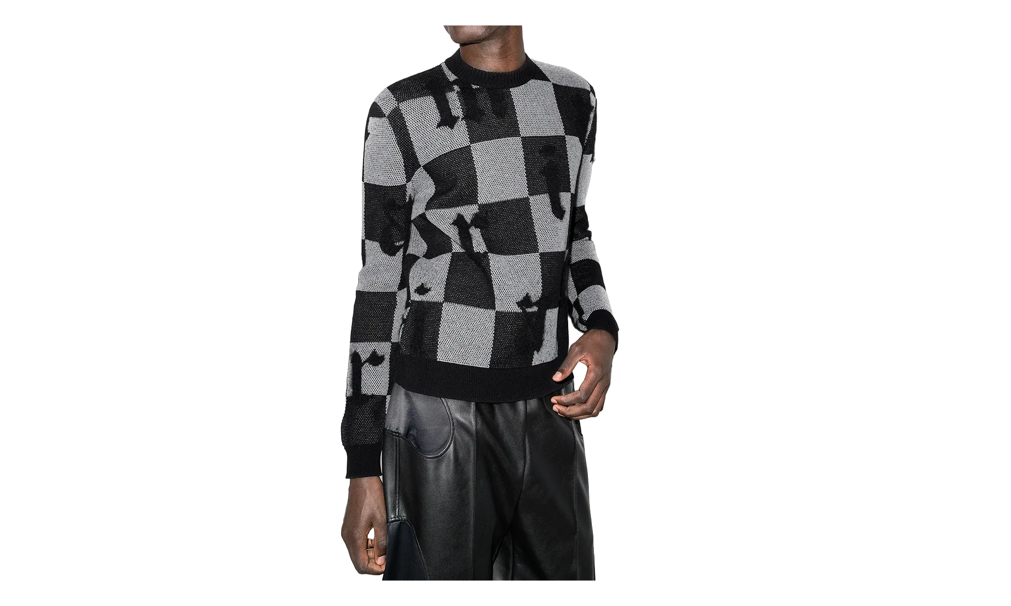 Logo Check Cashmere Crewneck Sweatshirt "Black / White" MKL018 004