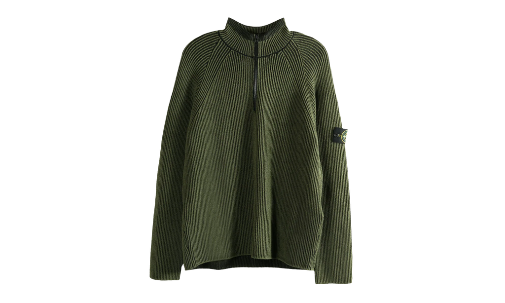 Half Zip Ribbed Polo Shirt "Military Green" 5100024 S00L7 V0054