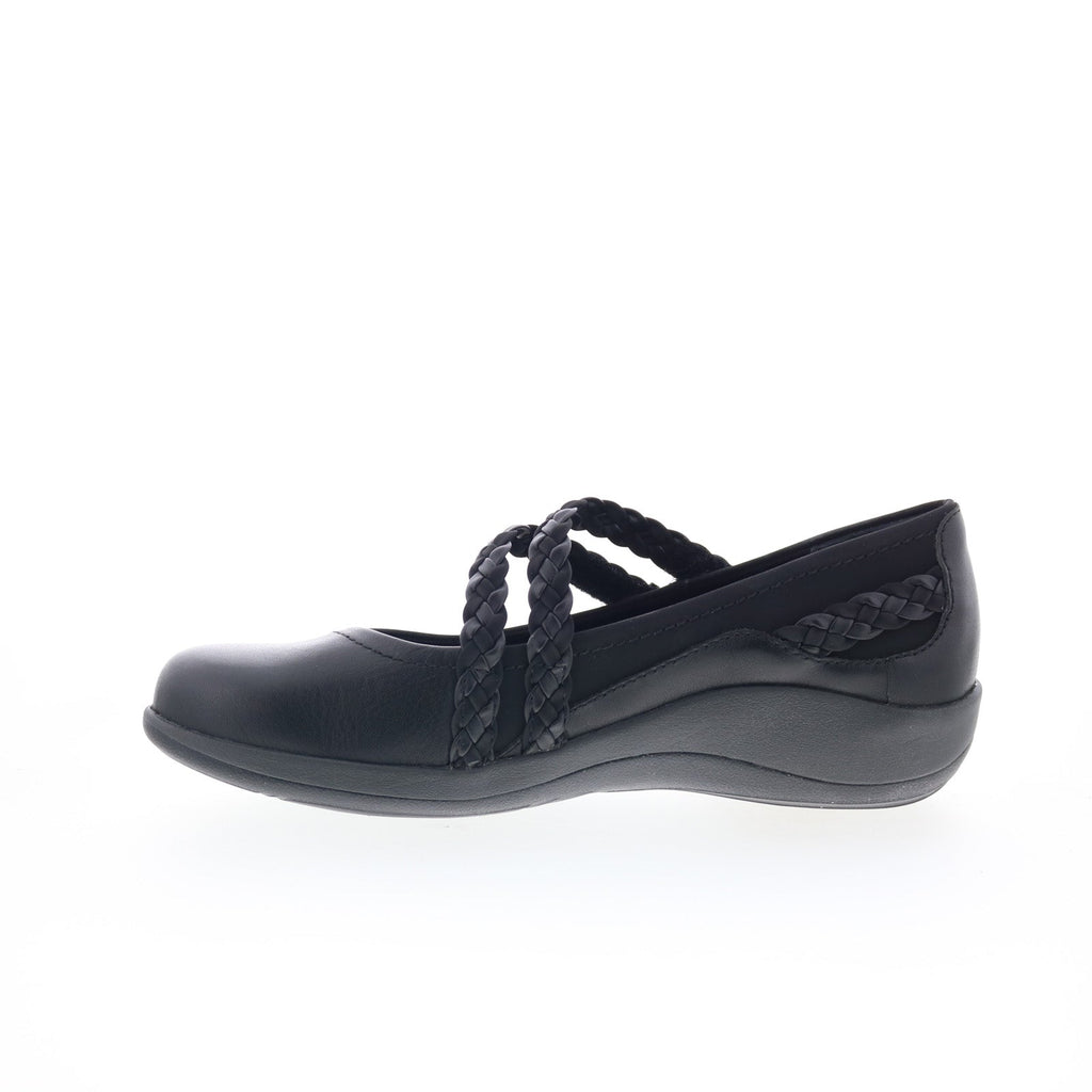 Aetrex Annie DM450 Womens Black Wide Leather Strap Mary Jane Flats Shoes
