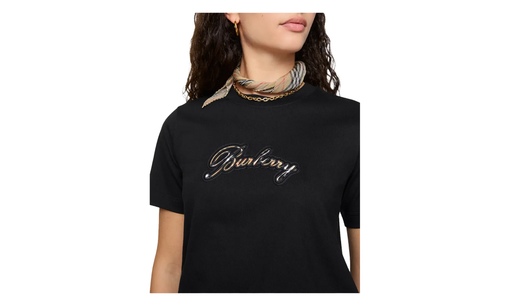Check Cursive Logo Cotton T-Shirt WMNS "Black" 8120772