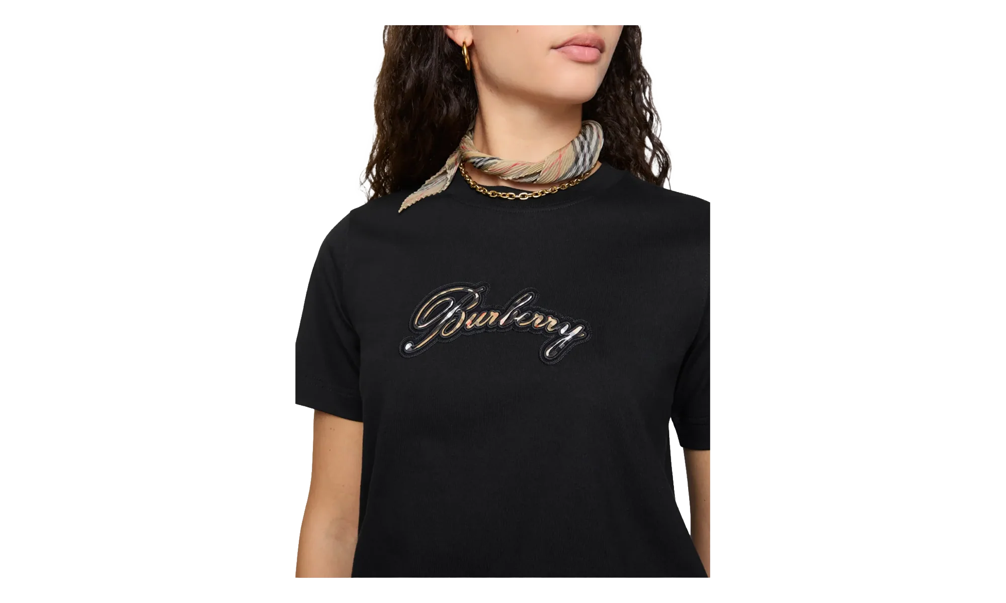 Check Cursive Logo Cotton T-Shirt WMNS "Black" 8120772