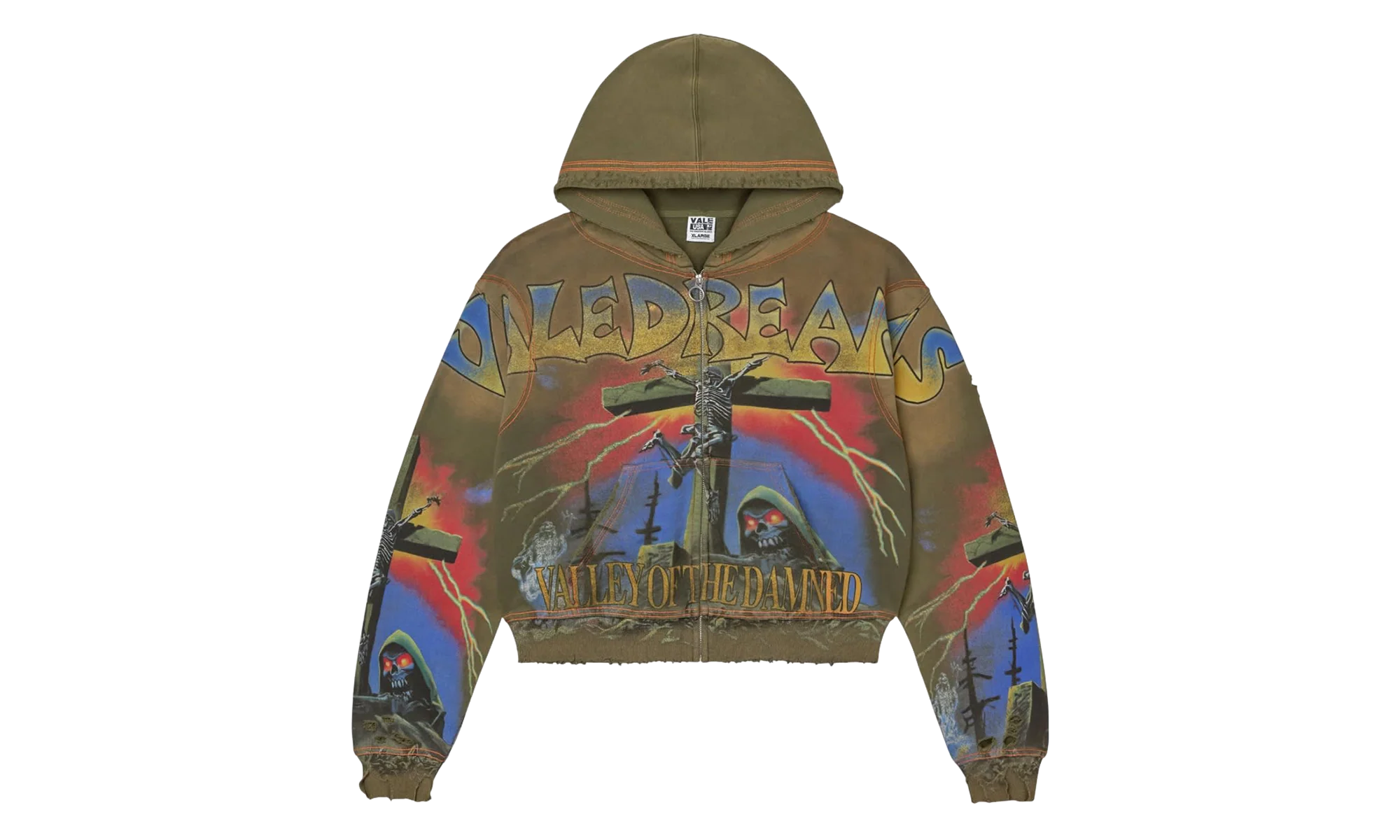 Damned Big Zip Up Hoodie "Green" VALE 11 007 VFDBZUOG GN