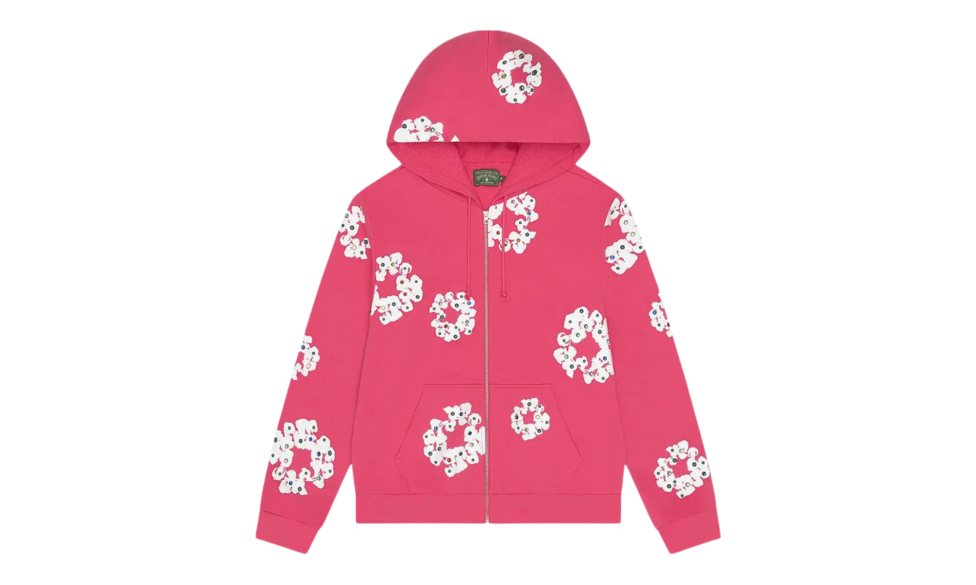 Rhinestone Cotton Wreath Zip Hoodie "Pink" DT510