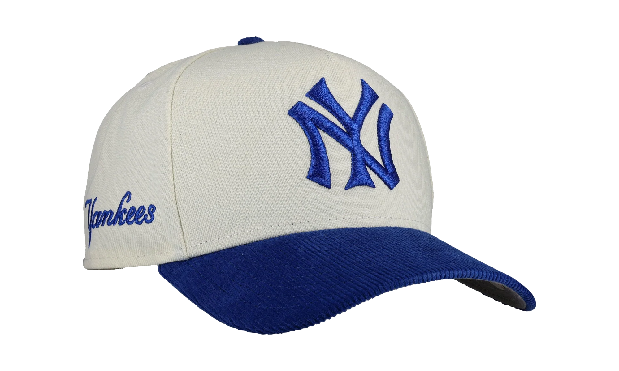 9FIFTY New York Yankees A Frame Snapback Hat "Off White / Royal - Corduroy Visor" NE335