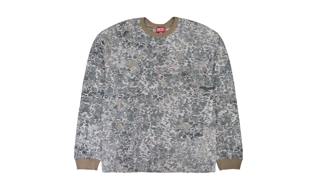 CAMO BURN OUT PRINT LONG SLEEVE T-SHIRT "Beige" A146010HNAS9DBA