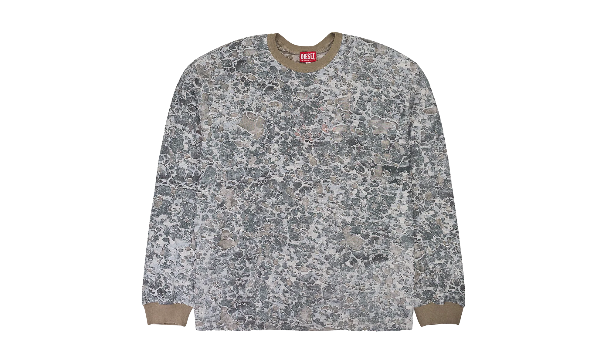 CAMO BURN OUT PRINT LONG SLEEVE T-SHIRT "Beige" A146010HNAS9DBA