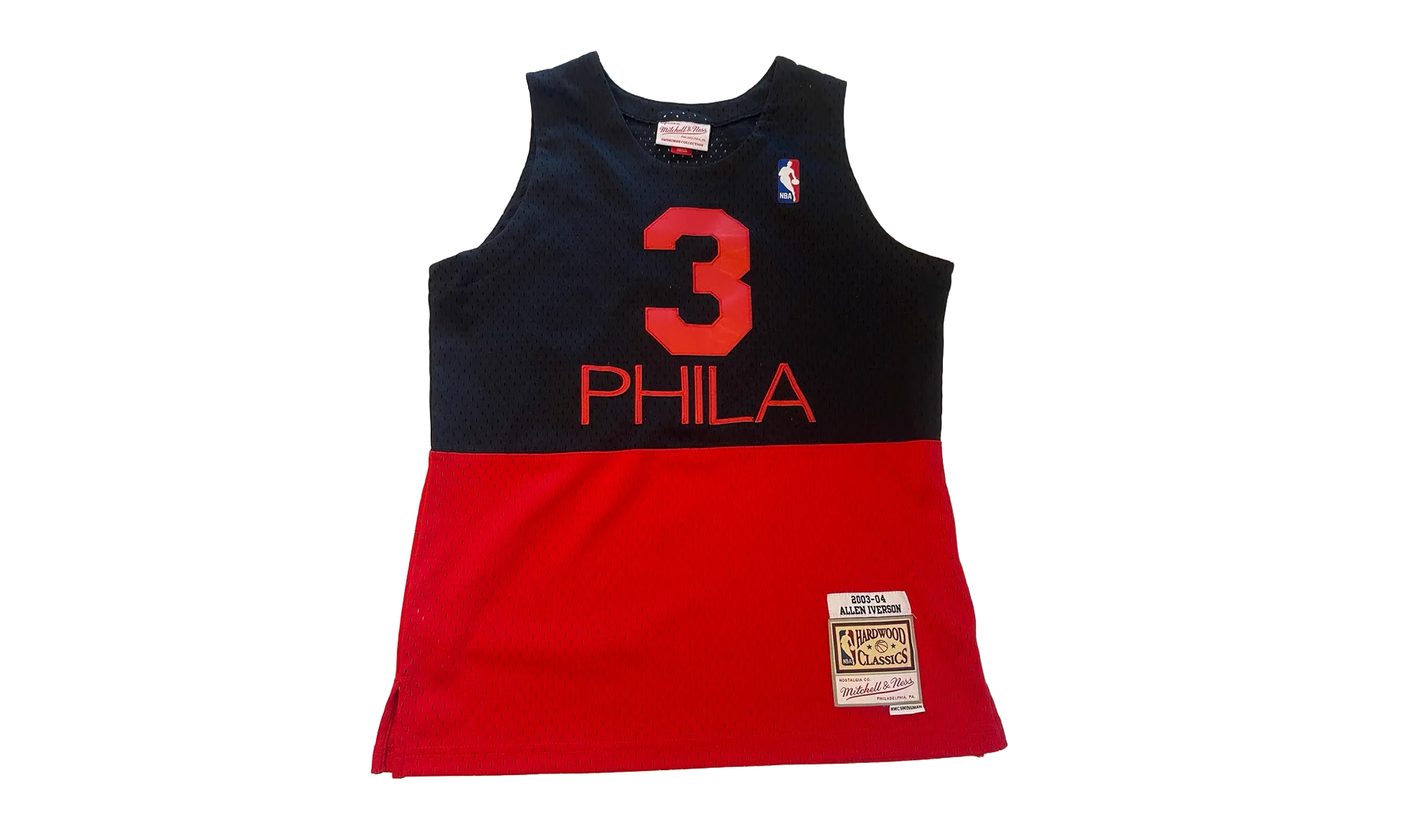 NBA Allen Iverson Reload 2.0 Swingman Jersey "2003 Philadelphia 76ers - Black / Red" SMJYGS20112 P76BKRD03AIV