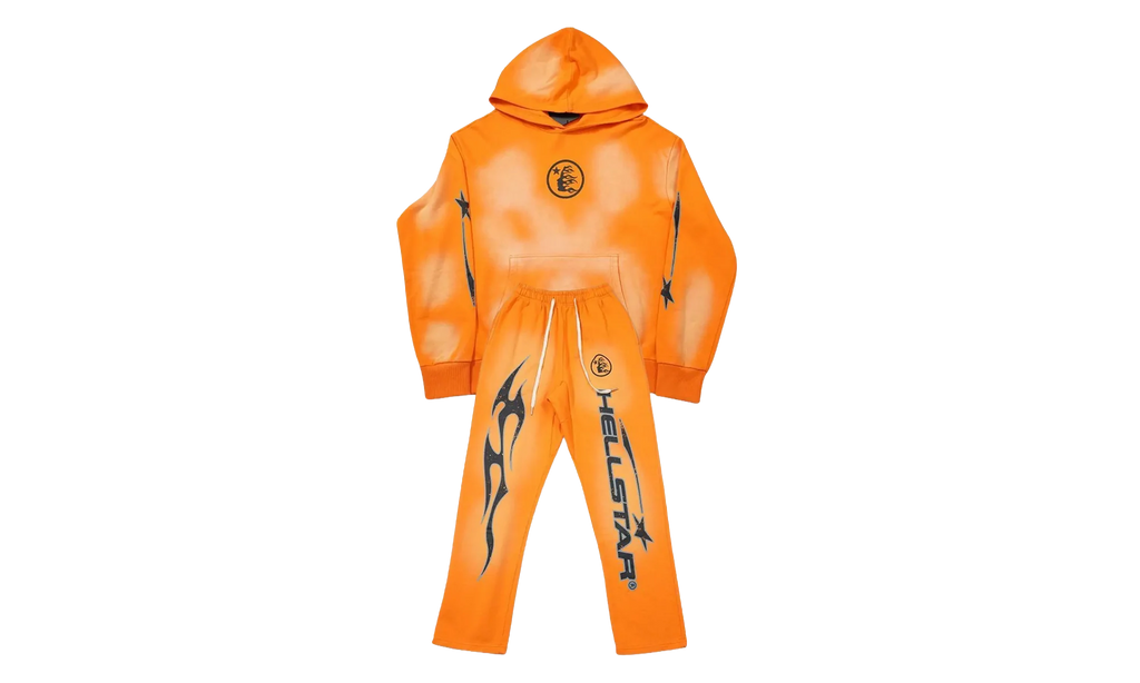 Fire Hoodie with Flare Bottom Sweatpants (Full Set) "Orange" HSR133
