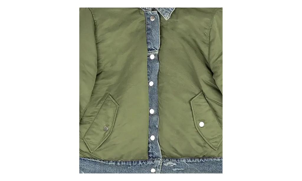 Reversible Denim Trucker Jacket "Indigo Olive Green" WORTB NYLINO BLUE