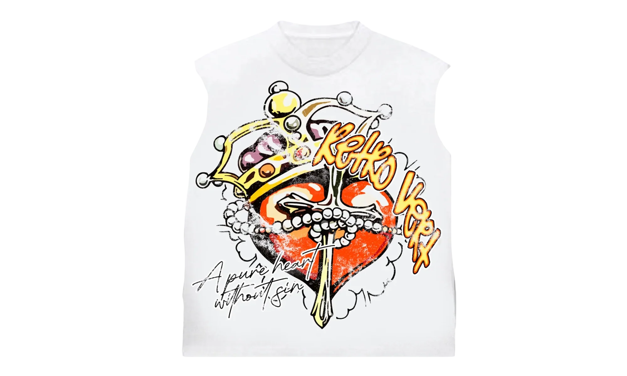 Heart Yellow Red Cutoff Tee "White" RET011