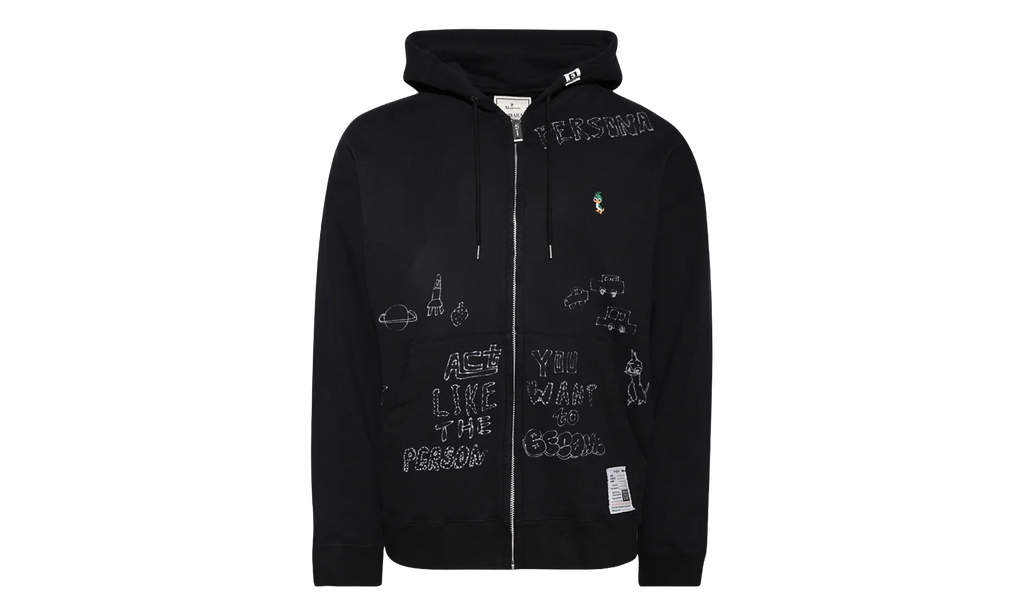 Distressed Graffiti Print Zip-Up Hoodie "Black" J14PK721 BLAC