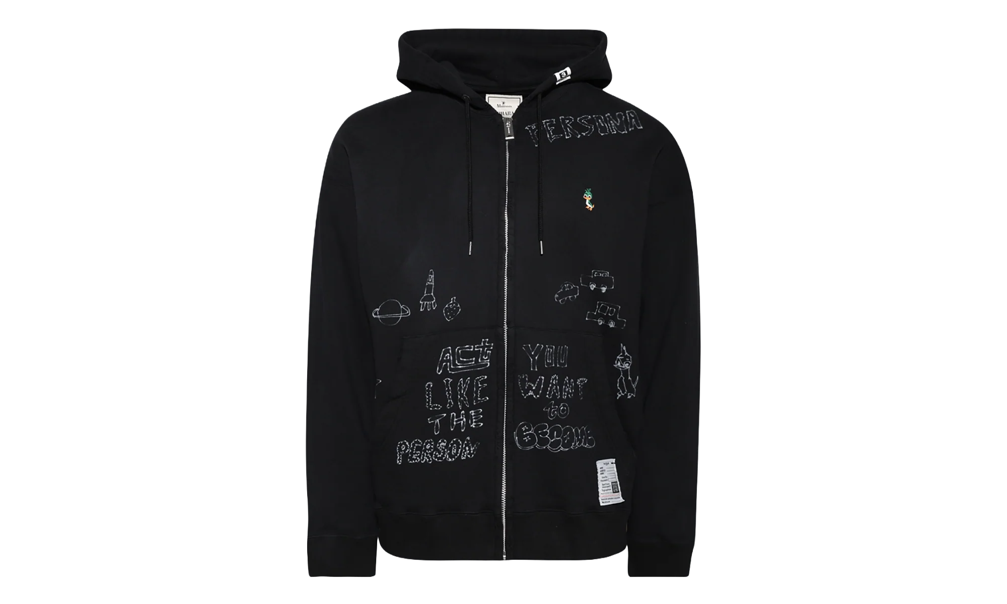 Distressed Graffiti Print Zip-Up Hoodie "Black" J14PK721 BLAC