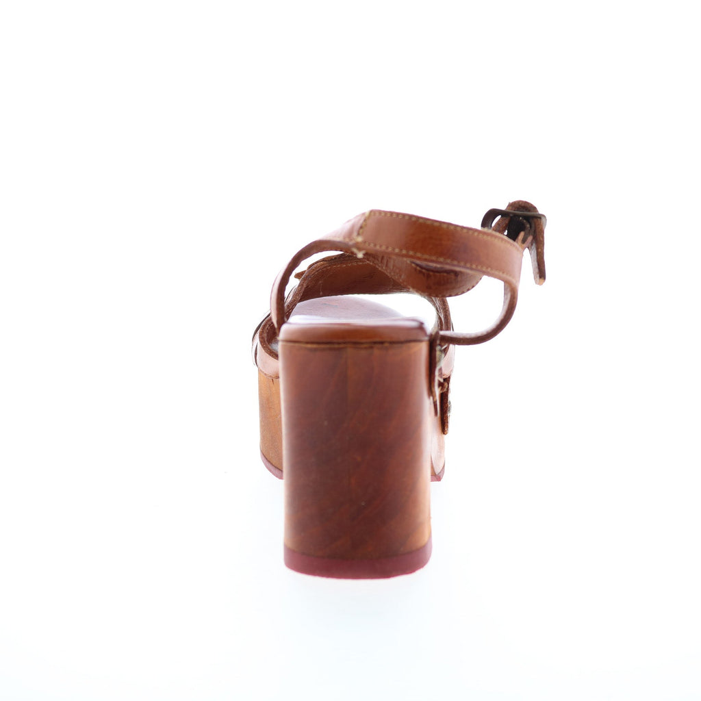 Bed Stu Sabine F328028 Womens Brown Leather Hook & Loop Heeled Sandals Shoes