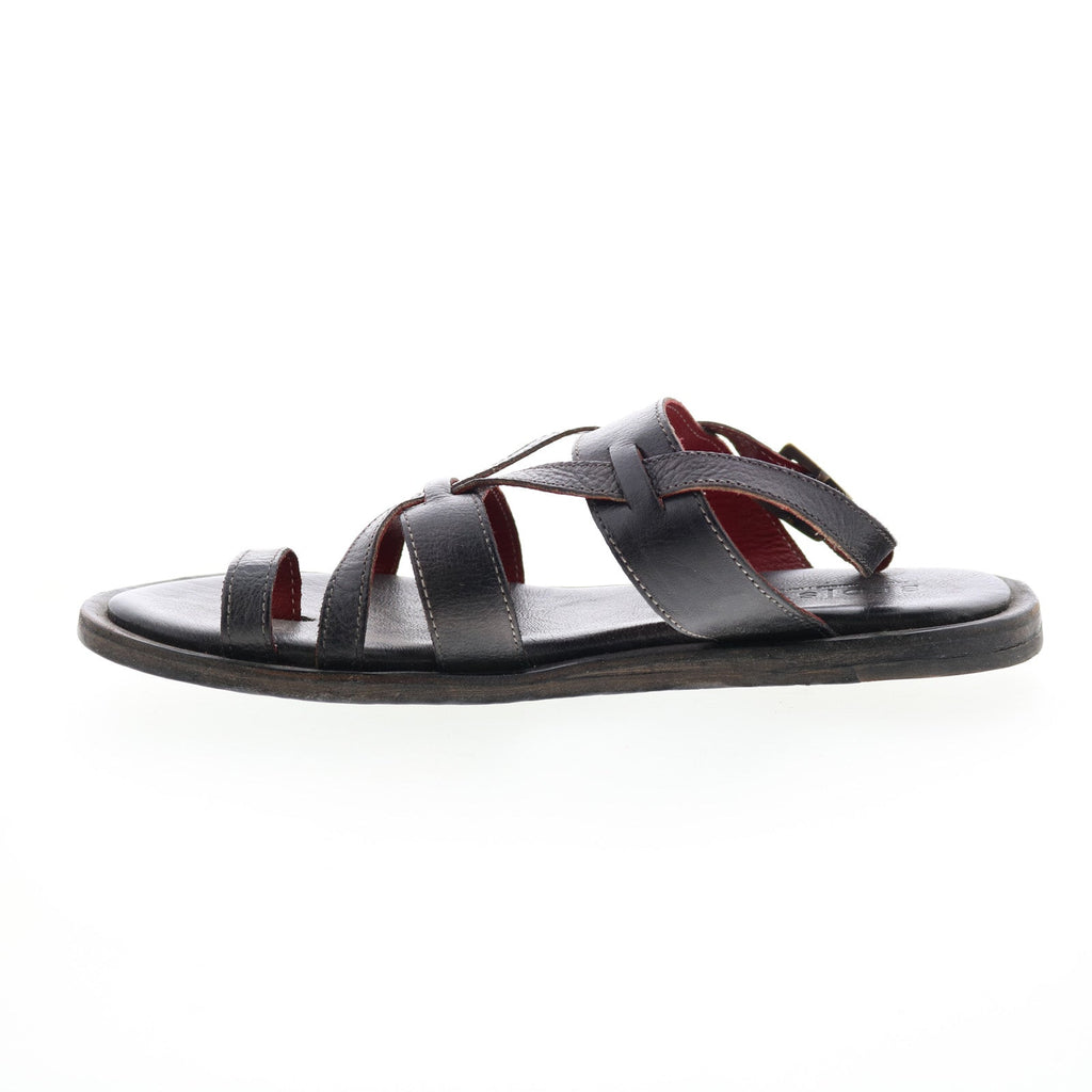 Bed Stu Manati II F373156 Womens Black Leather Hook & Loop Strap Sandals Shoes