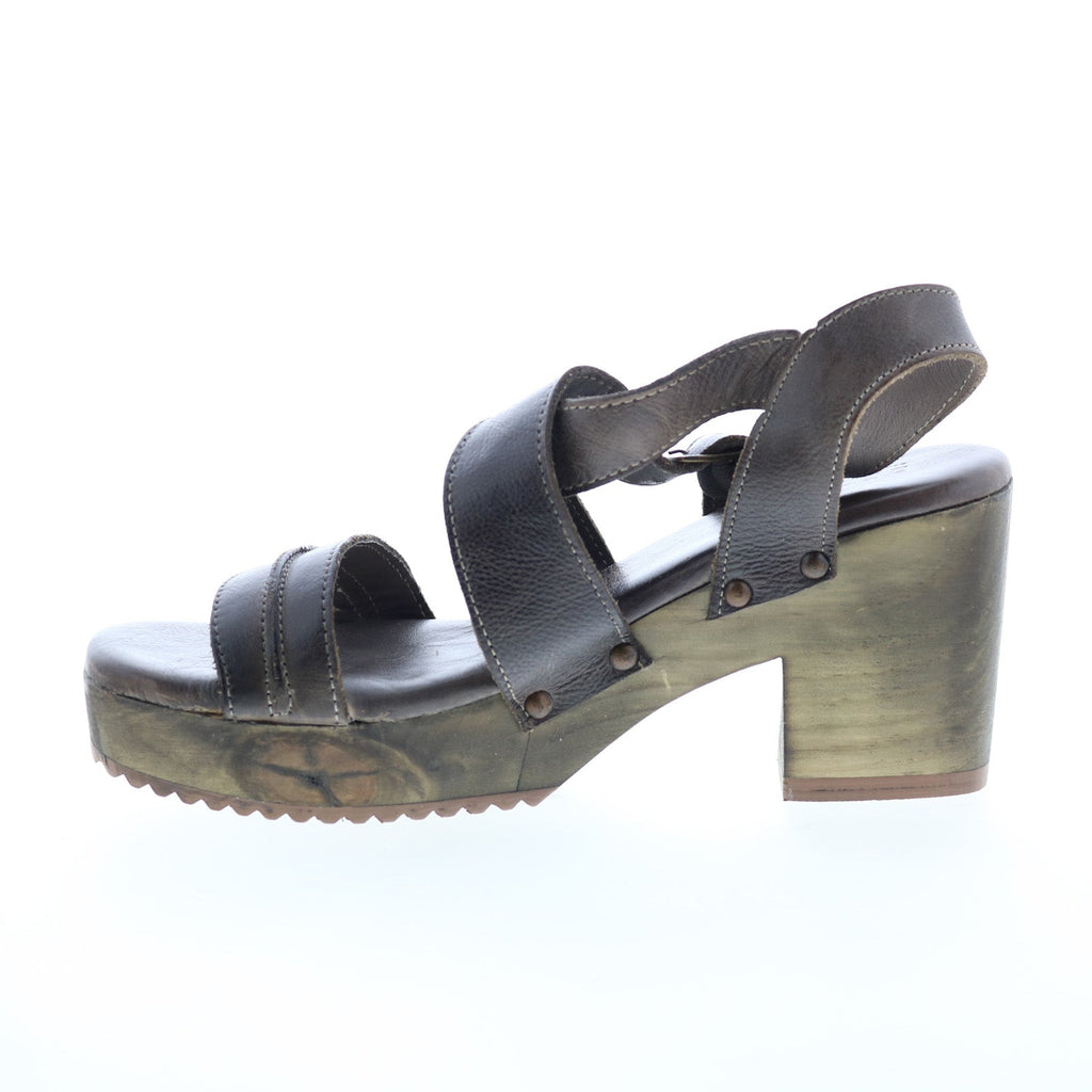 Bed Stu Lara F399014 Womens Brown Leather Hook & Loop Heeled Sandals Shoes
