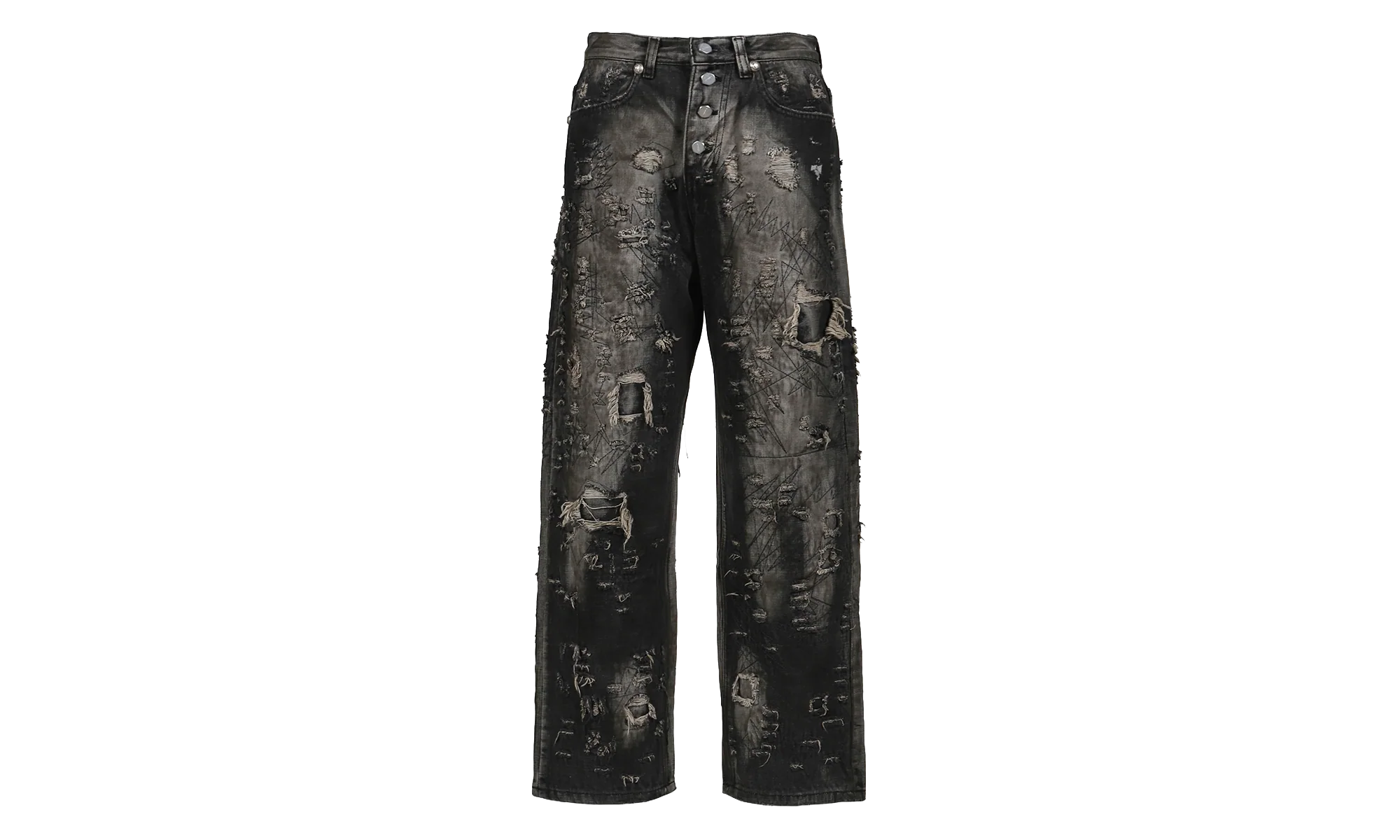 Hard-Washed Damaged Denim Pants "Black" TC25PT2002