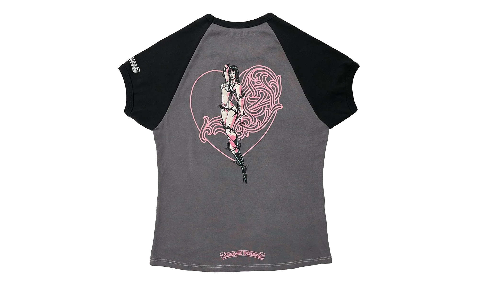 Deadly Doll Vine Heart Cropped T-Shirt "Grey / Pink" CHRM1091