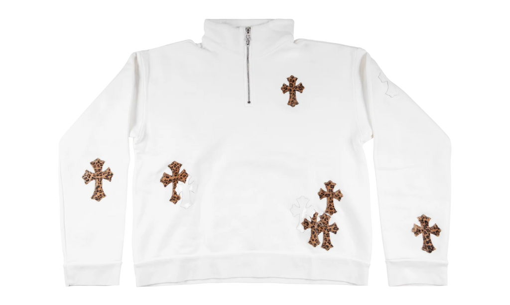 Cross Patch Quarter Zip Sweatshirt "White / Leopard" CHRM1079