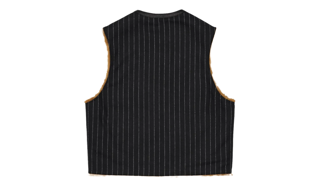 Reversible Pinstripe Shearling Vest "Black" DT456