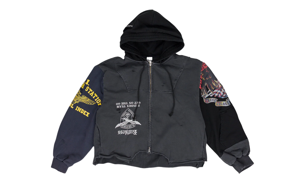 Upside Down Zip Hoodie "Black" PI00004