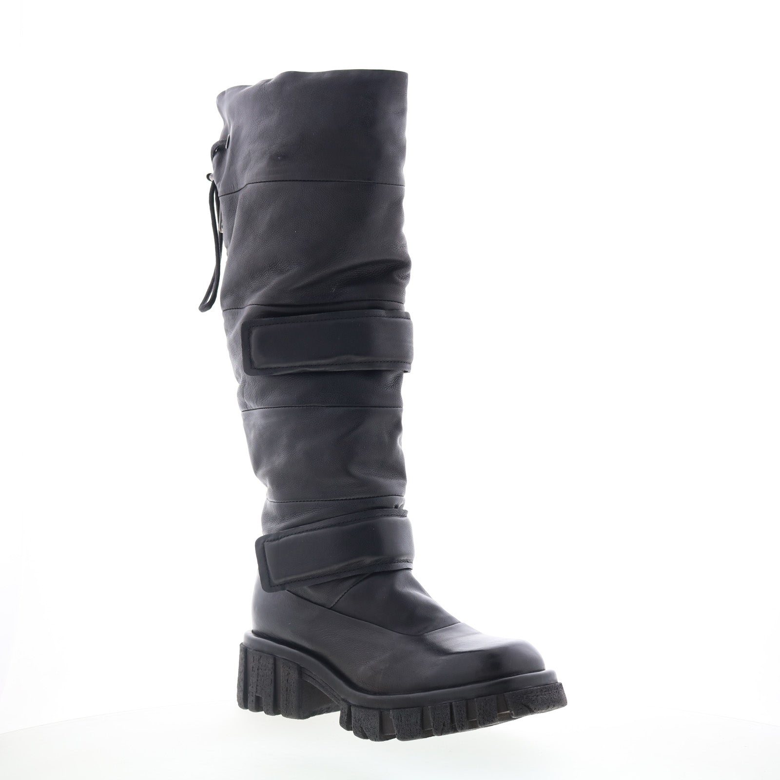 Halpert Womens Black Leather Zipper Knee High Boots