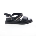 Larkie Womens Black Leather Hook & Loop Platform Sandals Shoes