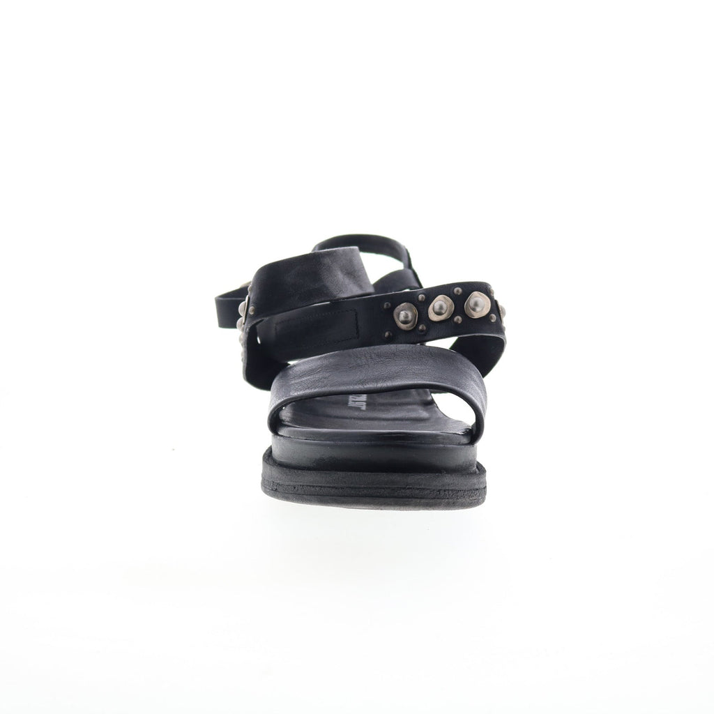 Larkie Womens Black Leather Hook & Loop Platform Sandals Shoes
