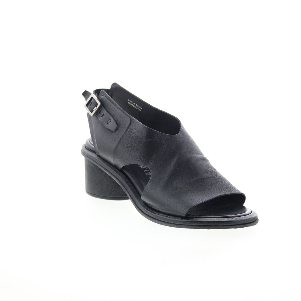 Lucca Womens Black Leather Hook & Loop Heeled Sandals Shoes