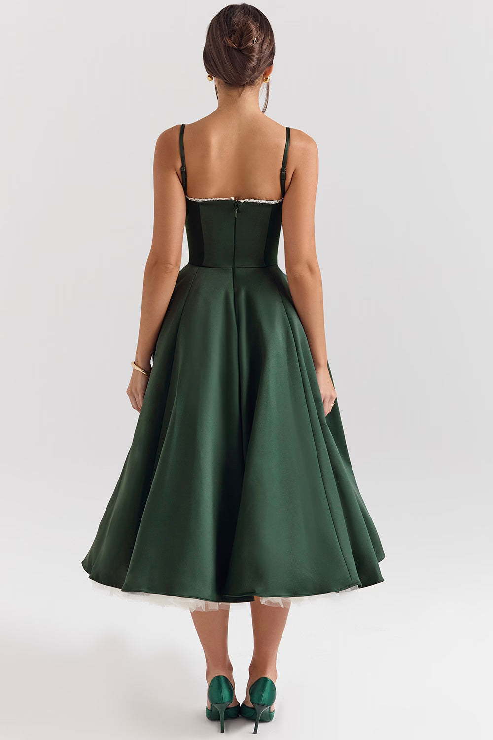Green Satin Corset Midi Dress