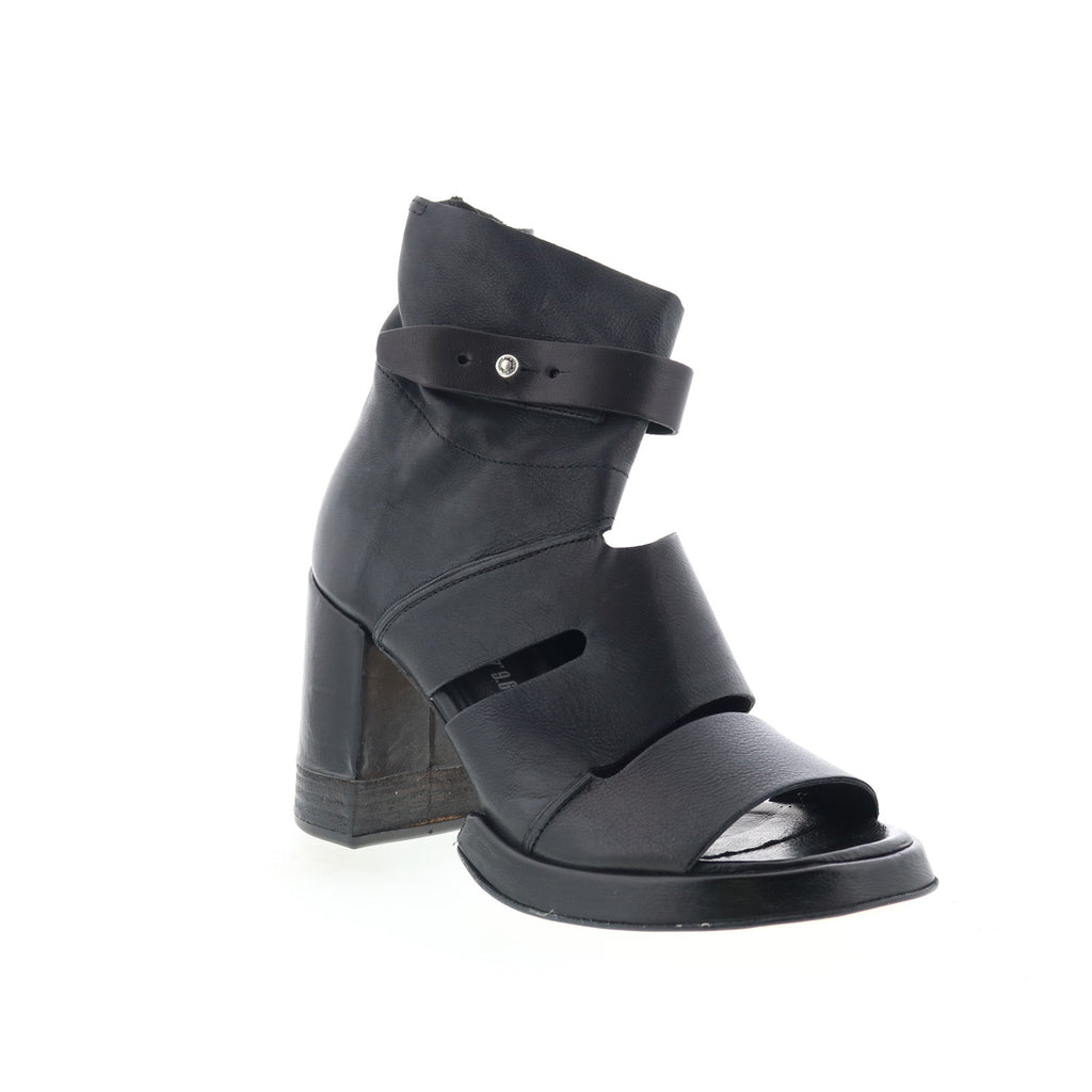 Mattie Womens Black Leather Zipper Heeled Sandals Shoes
