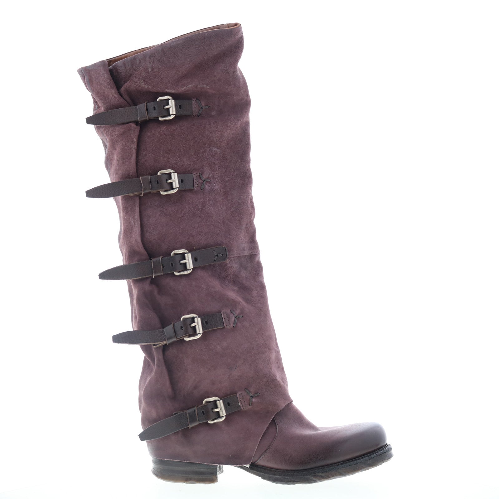 Shaylynn Womens Burgundy Leather Hook & Loop Knee High Boots